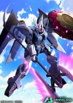  full_body glowing glowing_eyes glowing_weapon gundam gundam_arsenal_base gundam_seed gundam_seed_freedom halberd holding holding_polearm holding_shield holding_weapon kenko_(a143016) mecha no_humans official_art polearm robot shield weapon wings 