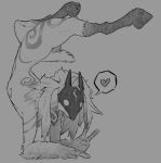 2024 absurd_res action_pose anthro biped bovid caprine digital_drawing_(artwork) digital_media_(artwork) dipstick_ears female fingers floppy_ears fur fur_markings grey_background hair heart_symbol hi_res hooves kindred_(lol) lamb_(lol) league_of_legends leg_markings long_ears long_hair mammal markings mask monochrome multicolored_ears napalm_express no_pupils nude pose riot_games sheep short_tail simple_background socks_(marking) solo speech_bubble tail