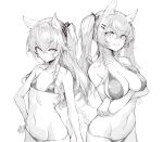  animal_ears bikini breast_hold girls_frontline monochrome shanyao_jiang_tororo swimsuits tail ump45_(girls_frontline) ump9_(girls_frontline) 