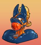 2023 ambiguous_gender anthro ball_gag bat bodily_fluids collar drooling ear_piercing ear_ring gag gagged latex mammal nose_hook orange_ball_gag orange_collar orange_eyes peskybatfish piercing posture_collar ring_piercing saliva submissive submissive_ambiguous submissive_anthro