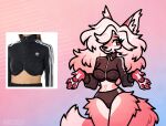 adidas anthro bagelcollie breasts canid canine clothed clothing dewclaw digital_drawing_(artwork) digital_media_(artwork) female fur hair mammal pink_body pink_fur pink_hair red_eyes smile solo tail