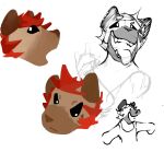 anthro black_and_white brown_body brown_ears brown_fur canid canine colored digital_media_(artwork) fur gesture hair happy hi_res hyena male mammal monochrome presto_agitato red_hair sketch solo solo_focus tongue tongue_out