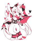 3_toes 4_fingers 4_horns anthro bat_wings black_eyes canid canine canis curved_horn dndnkm feet female fingers fur heart_eyes heart_symbol heterochromia hi_res horn kemono looking_at_viewer mammal membrane_(anatomy) membranous_wings multi_horn pawpads pink_pawpads red_eyes solo standing syringe toes white_body white_fur wings wolf