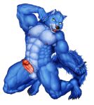 2020 5_fingers 5_toes abs absurd_res anthro areola balls biceps big_muscles biped black_claws blue_body blue_fur canid canine canis claws digital_media_(artwork) erection feet finger_claws fingers foreskin fur genitals glans green_eyes hi_res humanoid_genitalia humanoid_penis looking_away male mammal muscular muscular_anthro muscular_male muscular_thighs navel nipples nude overshoot paws pecs penis quads simple_background solo tail teeth toe_claws toes tongue white_background wolf