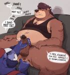 anal anal_fingering anthro balls baseball_cap bear bearafterall beard blue_body blue_fur blush bodily_fluids body_hair bottomless brown_body brown_fur brown_hair chest_hair clothed clothing clothing_lift coach_hector cum cum_drip dialogue dripping duo edging english_text erection eye_roll facial_hair fingering fingering_partner fur genital_fluids genitals hair hairy_balls handjob hat headgear headwear hi_res jan_(bearafterall) looking_pleasured male male/male mammal narrowed_eyes navel penile penis pubes sex shirt shirt_lift signature sitting sound_effects speech_bubble spread_legs spreading suid suina sus_(pig) sweat sweatdrop tank_top text thick_thighs topwear vein veiny_penis wild_boar