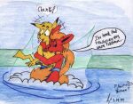 1999 adam_cordas anthro duo eeveelution female female/female flareon generation_1_pokemon hug hugging_from_behind lake male male/male nintendo pikachu pokemon pokemon_(species) steam traditional_media_(artwork)