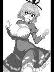  1girl blush breasts cleavage hat juliet_sleeves large_breasts long_sleeves looking_at_viewer ofuda ofuda_on_clothes onkn_sxkn open_mouth puffy_sleeves short_hair simple_background soga_no_tojiko solo tate_eboshi touhou 