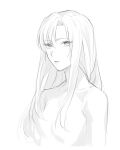  1girl breasts commentary english_commentary greyscale highres kaleido_star layla_hamilton long_hair looking_at_viewer monochrome nude parted_lips rekari_(rekari628) small_breasts solo upper_body 