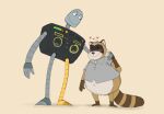2024 anthro belly blush brown_body clothing duo eyes_closed grey_body hi_res hug machine male mammal overweight overweight_male pencilk9 procyonid raccoon rascal_(robot_dreams) robot robot_(robot_dreams) robot_dreams shirt simple_background topwear