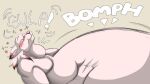 16:9 2021 anthro belly big_belly brutus_(pillowtummy) canid canine gulp_(sound_effect) huge_belly male mammal overweight pillowtummy simple_background smile solo swallowing white_cake wide_hips widescreen