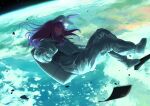  1girl animal_ears earth_(planet) full_body kiyonetto long_hair looking_at_viewer outdoors planet purple_hair rabbit_ears rabbit_girl red_eyes reisen_udongein_inaba solo space spacesuit touhou 