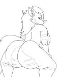 anthro big_breasts big_butt black_and_white breasts butt canid canine canis female hannimala hi_res mammal monochrome rear_view simple_background sketch solo tail thick_thighs vivi_(vivzlover) white_background wolf