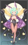  1girl :d ^_^ absurdres animal_ears aqua_hair black_footwear black_leotard breasts breasts_out closed_eyes detached_collar fake_animal_ears fishnet_pantyhose fishnets full_body furrowed_brow grey_background harunoha highres komeiji_koishi leotard looking_at_viewer medium_breasts nipples no_nose pantyhose playboy_bunny sleeves_past_wrists smile solo standing standing_on_one_leg strapless strapless_leotard touhou translation_request variant_set 
