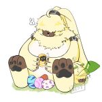 1:1 angoramon anthro bandai_namco belt botamon digimon digimon_(species) digitama egg fluffy fur group hair hair_over_eyes long_ears male ooelderfan pawpads ponytail_ears pyonmon sitting yellow_body yellow_fur