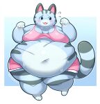 animal_crossing anthro belly belly_grab belly_overhang belly_rolls big_belly black_eyes blush blush_lines bodily_fluids breasts clothed clothing deep_navel domestic_cat double_chin embarrassed felid feline felis female fur glistening glistening_belly glistening_body grey_body grey_fur hi_res huge_belly huge_thighs hyper hyper_belly lolly_(animal_crossing) mammal navel nintendo obese obese_anthro obese_female overweight overweight_anthro overweight_female partially_clothed robirobi solo sweat sweatdrop thick_thighs weight_conscious weight_gain