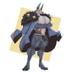 1:1 absurd_res anthro arms_crossed_under_breasts big_bulge big_pecs blue_body blue_fur bulge canid canine canis clothing crossed_arms demondragoncyan dislyte fur grey_body grey_fur hi_res huge_pecs jacket jock lilith_games looking_at_viewer male mammal muscular muscular_anthro muscular_male navel nipples pecs pink_nipples red_eyes sander_(dislyte) simple_background solo standing topwear white_background wolf