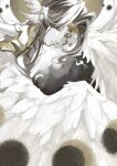 2022 absurd_res brown_hair digital_media_(artwork) feathered_arms feathers female gem hair head_wings headgear hi_res hug light light_beam long_hair pale_skin pearl_(gem) quanzai201 solo the_endsinger_(final_fantasy_xiv) white_body white_feathers wings yellow_eyes