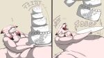 16:9 2021 anthro belly big_belly brutus_(pillowtummy) cake canid canine dessert food huge_belly male mammal open_mouth overweight pillowtummy simple_background smile solo surprise white_cake wide_hips widescreen