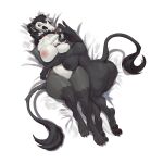 absurd_res anthro bedding bedding_background big_butt breast_squish breasts butt cuddling demon demon_humanoid erka_(nsilverdraws) female female/female hela_(nsilverdraws) hi_res humanoid nsilverdraws source_request squish thick_thighs tired wide_hips