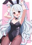 1girl absurdres animal_ears black_leotard cat_ears cat_girl cat_tail fake_animal_ears g4ku grey_hair halo heart heart-shaped_pupils heart_tail highres leotard open_mouth original playboy_bunny rabbit_ears red_eyes solo strapless symbol-shaped_pupils tail wrist_cuffs 