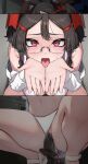  1girl anal anal_beads anal_object_insertion animal_collar animal_ears bikini black_hair blush breasts censored collar cut-in dildo dog_ears facing_viewer glasses hair_ornament hands_up highres kashu_(hizake) large_breasts leash long_hair long_sleeves looking_afar looking_ahead masturbation mosaic_censoring navel object_insertion open_clothes open_mouth open_shirt original pet_play public_indecency public_masturbation pussy pussy_juice red_collar red_eyes sandals sex_toy shirt shirt_partially_removed sidelocks solo squatting swimsuit tongue tongue_out v vaginal vaginal_object_insertion white_bikini white_footwear white_hair white_shirt 