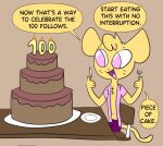 anthro cake candy celebration chocolate chocolate_cake cougar cutefurryfan dessert dialogue english_text felid feline food male mammal matthew_(cutefurryfan) pink_eyes solo text toony