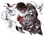  1boy commentary cowboy_shot dougi english_commentary fingerless_gloves fuse_ryuuta gloves hadouken headband muscular muscular_male partially_colored powering_up red_gloves red_headband ryu_(street_fighter) short_hair simple_background solo street_fighter street_fighter_6 white_background 