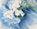  flower highres hydrangea leaf no_humans original painting_(medium) plant plant_focus traditional_media watercolor_(medium) white_flower yu_grassbird 