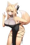  absurdres animal_ears black_dress blonde_hair breasts dress fox_ears fox_girl fox_tail furry furry_female hair_ornament highres jeifier_(character) jeifier_(korfiorano01) large_breasts long_hair open_mouth original tail yellow_eyes yellow_fur yellow_tail 