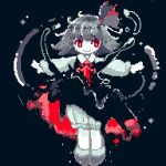  1girl air_bubble antennae ascot black_background black_vest bubble darkness hair_ribbon lowres mokumoku22 outstretched_arms pixel_art red_ascot red_eyes ribbon rumia short_hair skirt skirt_set smile solo spread_arms touhou underwear vest 