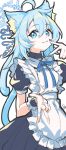  1girl :3 ahoge animal_ear_fluff animal_ears apron black_choker black_dress blue_eyes blue_hair blue_ribbon cat_day cat_ears cat_girl cat_tail choker dated double_v dress gyaru_v hand_on_own_face hashtag-only_commentary highres juliet_sleeves long_hair long_sleeves looking_at_viewer maid maid_apron original puffy_sleeves ribbon senobi_(senoby) simple_background solo tail tail_raised v white_apron white_background 