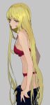 1girl blonde_hair bra brown_eyes ginga_tetsudou_999 grey_background highres lace-trimmed_bra lace_trim long_hair looking_at_viewer maetel red_bra simple_background solo some1else45 underwear undressing very_long_hair 