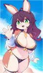  absurd_res anthro beach big_breasts blush breasts clothed clothing devil-vox female fur hair hi_res looking_at_viewer mammal outside sand seaside sky smile solo swimwear water 