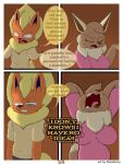  3:4 absurd_res angry anthro big_breasts bodily_fluids breasts brown_body brown_eyes brown_fur canid canine clothing digital_drawing_(artwork) digital_media_(artwork) eevee eeveelution elizabeth_venizee english_text fangs female flamberry_(artist) flareon franklin_flare fur generation_1_pokemon hair hi_res male male/female mammal nintendo open_mouth orange_body pokemon pokemon_(species) screaming simple_background sweat tail teeth text tongue 