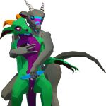 3d_(artwork) alpha_channel ambiguous_gender anthro claws digital_media_(artwork) dildo duo eye_contact female genitals hi_res horn kobold kobold_dellarte kret long_ears looking_at_another low_poly nude open_mouth pussy reptile scalie sek sex_toy sharp_teeth simple_background tail teeth tongue