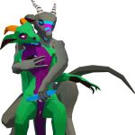  3d_(artwork) alpha_channel ambiguous_gender anthro claws digital_media_(artwork) dildo duo eye_contact female genitals hi_res horn kobold kobold_dellarte kret long_ears looking_at_another low_poly nude open_mouth pussy reptile scalie sek sex_toy sharp_teeth simple_background tail teeth tongue 