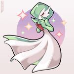  artist_name bob_cut closed_eyes colored_skin commission dress gardevoir green_hair hair_over_one_eye highres loulou_vz multicolored_skin own_hands_together pokemon pokemon_(creature) sparkle two-tone_skin white_dress white_skin 