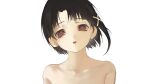  1girl ame_(amelovelio) bare_shoulders black_hair collarbone expressionless hair_ornament highres iwakura_lain looking_at_viewer open_mouth red_eyes serial_experiments_lain short_hair simple_background single_sidelock solo upper_body white_background x_hair_ornament 