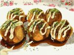 food food_focus no_humans obatti47 original plate sauce takoyaki 