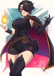  absurdres blueriest breasts cinder_fall claws fire highres large_breasts long_fall_boots rwby short_hair short_sleeves solo wide_hips 