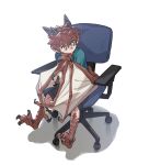  1boy animal_ears brown_hair chair child claws commentary dragon_boy full_body male_focus mullmull02 on_chair original scales simple_background sitting solo symbol-only_commentary white_background 