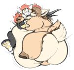 ailurid antelope anthro belly big_belly big_butt bloated boot_(artist) bovid butt fluffy fluffy_tail fur gazelle hooves horn male mammal nude overweight overweight_anthro pawpads red_panda shocked simple_background smile solo tail thick_thighs wide_hips