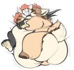  ailurid antelope anthro belly big_belly big_butt bloated boot_(artist) bovid butt fluffy fluffy_tail fur gazelle hooves horn male mammal nude overweight overweight_anthro pawpads red_panda shocked simple_background smile solo tail thick_thighs wide_hips 