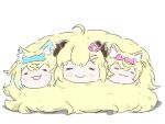  3girls :3 ahoge animal_ear_fluff animal_ears blonde_hair blue_hair blush closed_mouth dog_ears dog_girl fluffy fukuinu_daddy fuwawa_abyssgard hololive hololive_english horns mococo_abyssgard multicolored_hair multiple_girls open_mouth pink_hair sheep_girl sheep_horns siblings simple_background sisters streaked_hair tsunomaki_watame twins virtual_youtuber white_background 