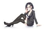  business_suit cleavage red_and_white stockings thighhighs 
