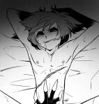 alastor_(hazbin_hotel) animal_humanoid antlers deer deer_humanoid demon demon_humanoid duo enaic31 hazbin_hotel hi_res horn humanoid male mammal mammal_humanoid monochrome nipples scar scar_on_stomach skinny_male solo_focus vox_(hazbin_hotel)