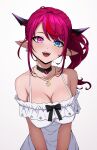  1girl absurdres blue_eyes breasts daydarion heterochromia highres hololive hololive_english horns irys_(hololive) large_breasts long_hair looking_at_viewer multicolored_hair open_mouth pointy_ears purple_hair red_hair streaked_hair very_long_hair virtual_youtuber 