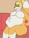  absurd_res anthro belly big_belly big_breasts big_butt blonde_hair breasts bulge butt canid canine duo female fox furniture hair hand_on_belly hi_res jen_(scottc) male male/female mammal nude oral_vore sitting sofa tail vore weks weksoida wide_hips 