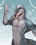  absurd_res anthro blue_body blue_eyes cetacean dolphin gesture glistening glistening_eyes grey_body half-length_portrait hi_res imperatorcaesar looking_at_viewer male mammal marine narrowed_eyes nude open_mouth pink_tongue portrait sharp_teeth solo standing teeth tongue toothed_whale waving waving_at_viewer 