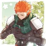  1boy 1other armor black_cat black_fur cat fire_emblem fire_emblem:_three_houses fire_emblem_warriors:_three_hopes highres looking_at_another red_eyes red_hair spiked_hair sylvain_jose_gautier waniya 